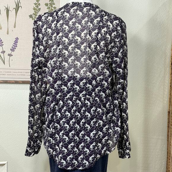 Maeve Anthropologie Monkey Print Pleated Blouse Top Mod Whimsy Twee Retro 8 - Picture 3 of 7
